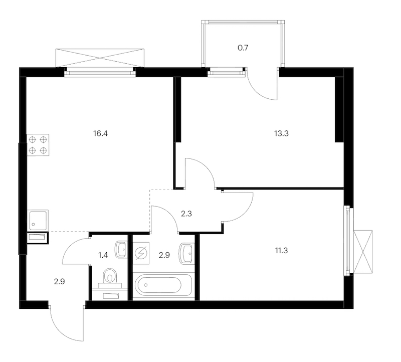 2-комнатная квартира 51.2 м², 6/12 эт., ЖК «Таллинский парк»